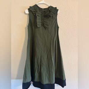 Chic Olive Green Midi Dress with Ruffle Accent